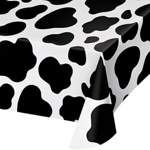 creative converting cow print plastic tablecover,54″ x 108″, 54 x 108, black and white
