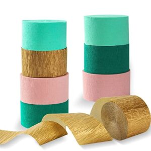 sage-green pink-gold crepe paper streamers – 8 rolls green party decorations streamer birthday rustic wedding bridal-shower bachelorette engagement paper flowers valentines mothers day decor panduola