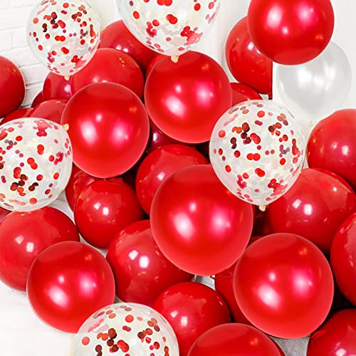 Red Gold Balloons 50 Pack, 12 inch Royal Red Latex Balloon, Metallic Gold balloons, Red Gold Mix Confetti balloon with 1 Ribbon for Christmas Valentines Day Party Decorations