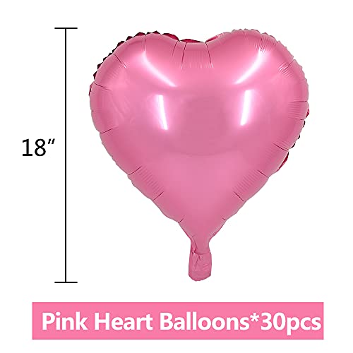 BEISHIDA 30 pcs18inch Pink Heart Shape Foil Mylar Balloons for birthday party decorations, Wedding decorations, engagement party, celebration, holiday, show, party activities.