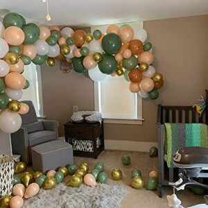 60PCS Sage Green Gold Nude Cream Balloon Greenery Baby Shower Balloon Bouquet for Woodland Baby Shower Rustic Eucalyptus Party Boho Wedding Bridal Shower Forest Safari Jungle Tropical Theme Party Decoration