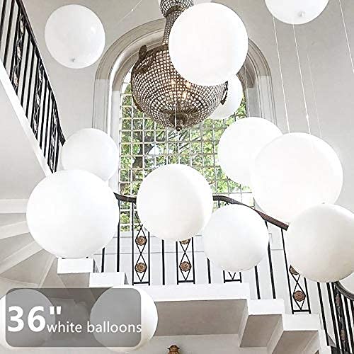 5pcs Large White Balloons Giant 36 Inch Big White Balloons Jumbo Latex White Balloon for Wedding Birthday Baby Shower Carnival Party New Year's Day Decorations