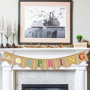 hello spring banner burlap – rustic spring banner garland – spring decorations – indoor outdoor mantel fireplace hanging decor
