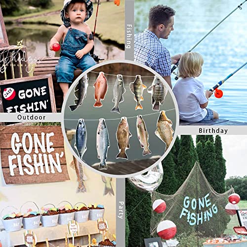 Gone Fishing String Hanging Banner for Birthday Welcome Home Vacation Family Reunion Bass Fishing Competition Freshwater Pond Outdoor Salt Water Tournament Retirement Barbecue Party Decoration (1 Line)