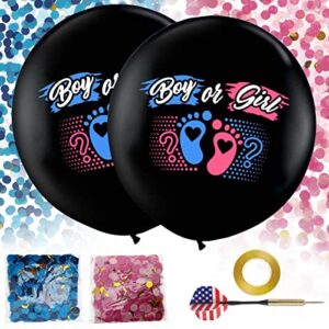 lopeastar gender reveal balloons boy or girl with confetti and dart, 2pack 36inch large black balloons blue pink for gender reveal party decoration