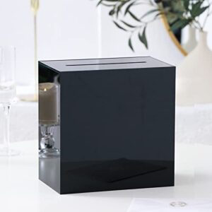 uniqooo black acrylic wedding card box with slot, thick diy large 10x10x5.5 inch w/ no print, wedding receptions wishing well money box, birthday, memory box