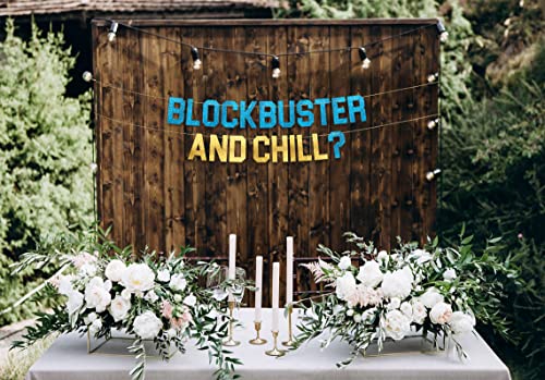 Block Buster and Chill Glitter Banner - Funny Throwback 90's and 80's Theme Party Decoration, Favors & Supplies