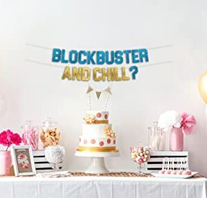 Block Buster and Chill Glitter Banner - Funny Throwback 90's and 80's Theme Party Decoration, Favors & Supplies
