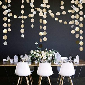 oumuamua 5pcs glitter champagne gold paper circle dots garland banners streamers hanging bunting ornament for engagement party bridal shower wedding baby shower christmas room decor (65 feet)