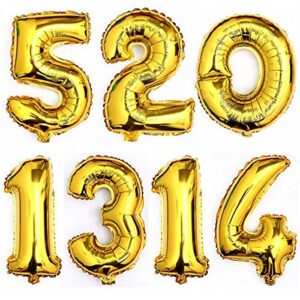 16" Gold 0-9 Number Balloons Foil Balloons Mylar Balloons for Party Decorations Party Supplies