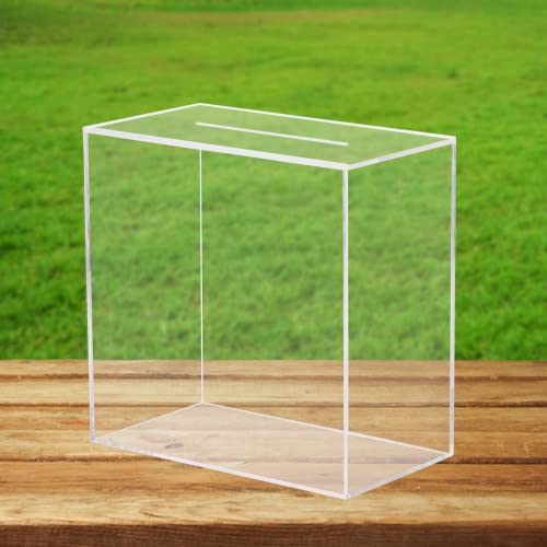 Clear Acrylic Wedding Card Box Large DIY Card Boxes with 4 "Card" Text Stickers Gift Card Box Money Box Holder for Wedding Reception Anniversary Birthday Party Baby Shower Graduation Decorations (10 x 10 x 5.5 inch)