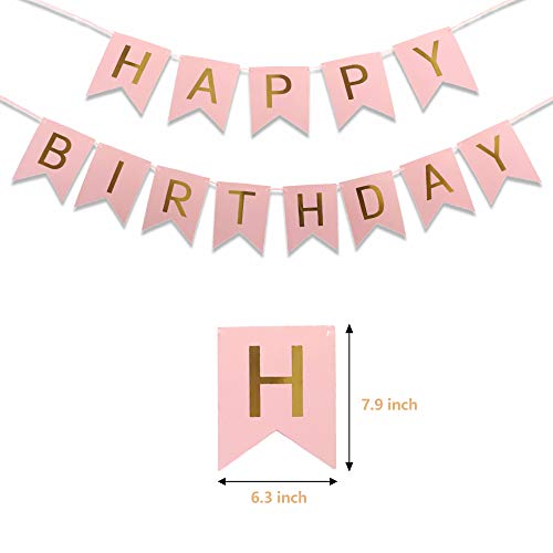 Rose Gold Birthday Party Decorations, Happy Birthday Banner, Rose Gold Confetti and White Balloons, Foil Balloon, Tassels, Foil Fringe Curtains for Girl Birthday Supplies