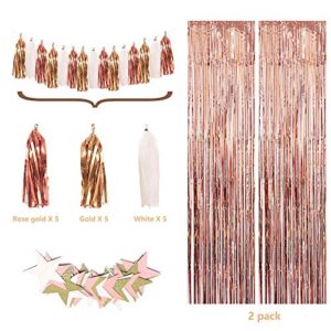 Rose Gold Birthday Party Decorations, Happy Birthday Banner, Rose Gold Confetti and White Balloons, Foil Balloon, Tassels, Foil Fringe Curtains for Girl Birthday Supplies