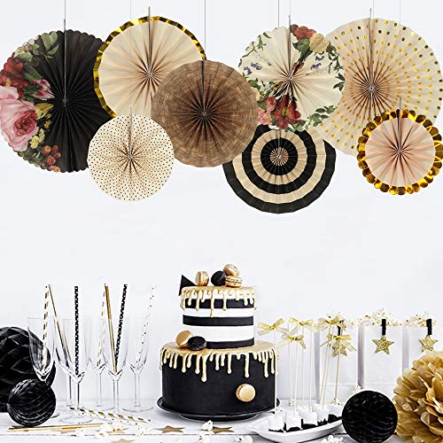 zilue Party Hanging Paper Fans Decoration Set for Wedding Birthday Party Mother's Day Round Events Accessories Set of 8