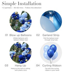 Macaron Blue Balloons Gold Metallic Balloons 144Pcs Premium Latex Balloon Garland Arch Kit for Birthday Baby Shower Wedding Engagement Graduation or Picnic.