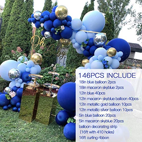 Macaron Blue Balloons Gold Metallic Balloons 144Pcs Premium Latex Balloon Garland Arch Kit for Birthday Baby Shower Wedding Engagement Graduation or Picnic.