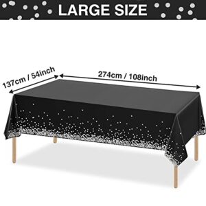 4 Pack Black and Sliver Dot Tablecloth, Sliver Stamping Dot Confetti Rectangle Plastic Disposable Table Cover for Birthday Wedding Baby Shower Engagement Anniversary Party 54 x 108 Inch