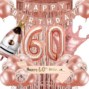 60th birthday decorations for women, rose gold 60 birthday party decoration for her, 60 years old happy birthday banner kits rose gold balloons decoration for women 60th birthday party supplies