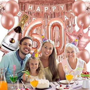 60th Birthday Decorations for Women, Rose Gold 60 Birthday Party Decoration for Her, 60 Years Old Happy Birthday Banner Kits Rose gold Balloons Decoration for Women 60th Birthday Party Supplies