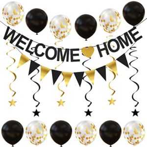 welcome home banner decorations with welcome home sign, garland, balloons and hanging swirls for military homecoming deployment returning, welcome home party supplies