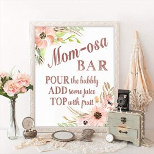 MORDUN MOMosa Bar Sign Banner Tags - Rose Gold Decorations for Baby Shower Mom Birthday Mother’s Day Decor New Mum Brunch Dia de las Madres