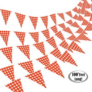 Red Checkered Banner 100’ Feet Long | Gingham Pennant Flags | Red and White Checkered Pennant Banner | Carnival, Picnic, Party Red Checkered Flags | By Anapoliz