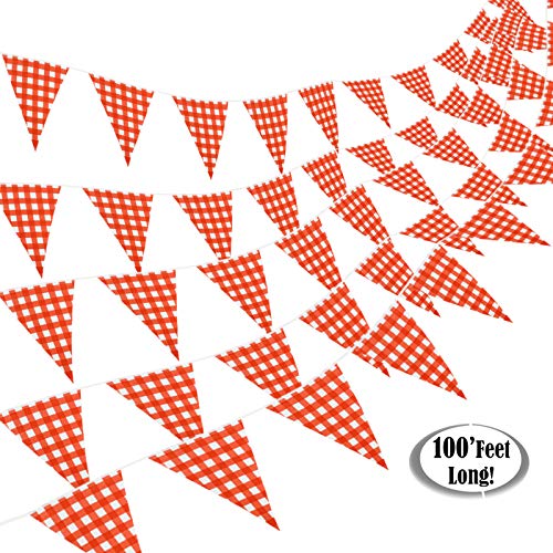 Red Checkered Banner 100’ Feet Long | Gingham Pennant Flags | Red and White Checkered Pennant Banner | Carnival, Picnic, Party Red Checkered Flags | By Anapoliz