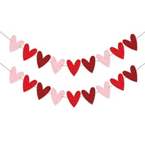 xianmu 2 pack glittery heart banner garland valentines day decorations pre-strung romantic heart bunting for anniversary wedding engagement birthday baby shower party decoration 3 colors