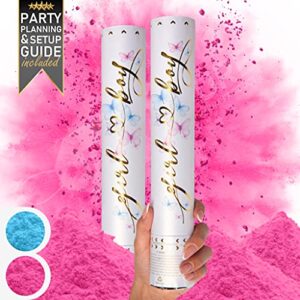 Gender Reveal Confetti Cannon - Set of 2 - Biodegradable Gender Reveal Powder Cannon in Pink | Confetti Cannon Gender Reveal Ideas, Pink Confetti Poppers Gender Reveal | Baby Gender Reveal Smoke Bombs Pink | Gender Reveal Poppers Pink | Smoke Gender Revea
