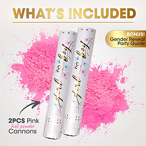 Gender Reveal Confetti Cannon - Set of 2 - Biodegradable Gender Reveal Powder Cannon in Pink | Confetti Cannon Gender Reveal Ideas, Pink Confetti Poppers Gender Reveal | Baby Gender Reveal Smoke Bombs Pink | Gender Reveal Poppers Pink | Smoke Gender Revea
