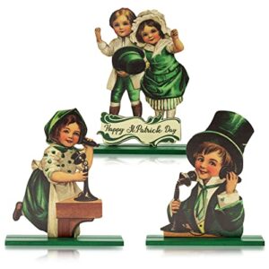 k1tpde 3pcs st patrick’s day table decorations happy st patrick table centerpieces vintage shamrocks wooden sign table toppers retro saint patrick home tiered tray table ornament irish festival decor