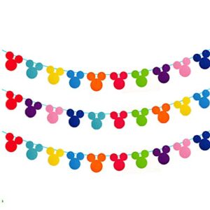 kinyanco 3 rows colorful mickey mouse garland disney theme garland banner for birthday party decoration, room decor, baby shower, classroom decoration