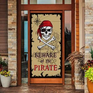 Beware of Pirates Door Banner Pirate Party Decoration Pirate Backdrop Halloween Birthday Party Photo Booth Props Pirate Theme Party Supplies