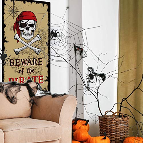 Beware of Pirates Door Banner Pirate Party Decoration Pirate Backdrop Halloween Birthday Party Photo Booth Props Pirate Theme Party Supplies