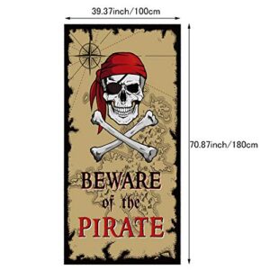 Beware of Pirates Door Banner Pirate Party Decoration Pirate Backdrop Halloween Birthday Party Photo Booth Props Pirate Theme Party Supplies