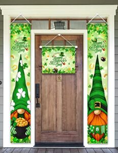st.patrick’s day porch sign,gnome happy st.patrick day party decorations,3pcs gnome theme st patrick door hanging banner decoration for front door welcome sign decoration