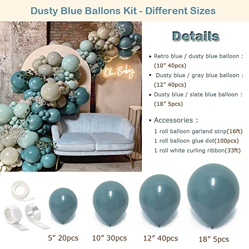 Dusty Blue Balloon Garland Slate Blue Latex Balloons Different Sizes Dark Teal Pastel Balloon Arch Kit for Neutral Baby Shower Wedding Teddy Bear Birthday Party Decoration