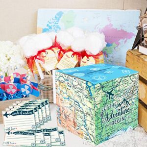 51PCS Adventure Card Box Holder and Advice Cards for Adventure Awaits Bon Voyage Farewell Travel Themed Birthday Graduation Retirement Job Career Change Party Decorations Supplies