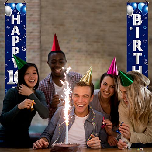 Blue Silver 16th Birthday Door Banner Decorations, Happy 16 Birthday Party Porch Sign Supplies for Boys, Sweet 16 Year Old Birthday Party DéCor