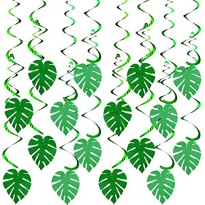 32 pcs palm leaves party swirl decorations hanging ceiling green decoration swirls luau tropical party for hawaiian baby shower birthday supplies (cute style)