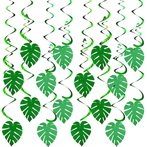 32 Pcs Palm Leaves Party Swirl Decorations Hanging Ceiling Green Decoration Swirls Luau Tropical Party for Hawaiian Baby Shower Birthday Supplies (Cute Style)