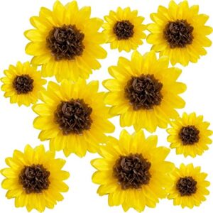 ANSOMO Sunflower Tissue Paper Pom Poms Décor Yellow Flowers Wall Hanging Party Decorations Birthday Bridal Baby Shower Wedding 12" 8" Pack of 10