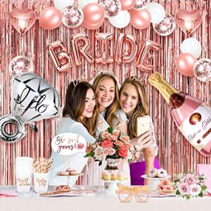 MOVINPE Bachelorette Party Decorations, Bride to Be Sash, Veil, Tiara, Photo Booth Props, Foil Curtains, Champagne Ring Balloon, Cups, Straws, Tattoos, Rose Gold Bridal Shower Party Supplies Decor