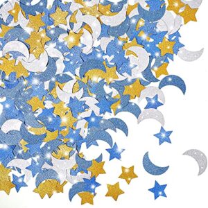 400 pieces glitter star and moon paper confetti double side table paper confetti sequin for wedding birthday baby shower moon and star party ramadan mubarak decor (dark blue, light blue, gold, silver)