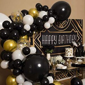 100pc EASY DIY – Black White Gold Balloon Garland Kit & Arch – Small and Large Black White and Gold Balloons with Confetti – Black and Gold Party Decorations for Graduations, New Years, Birthday