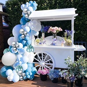 Blue Balloons Arch Garland Kit, 129Pcs Blue White Silver Confetti Balloons For Birthday Baby Shower Engagement Wedding Anniversary Party Decorations