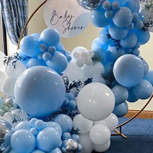 Blue Balloons Arch Garland Kit, 129Pcs Blue White Silver Confetti Balloons For Birthday Baby Shower Engagement Wedding Anniversary Party Decorations