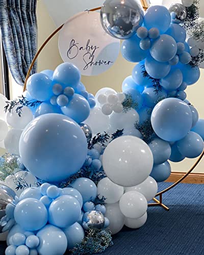 Blue Balloons Arch Garland Kit, 129Pcs Blue White Silver Confetti Balloons For Birthday Baby Shower Engagement Wedding Anniversary Party Decorations