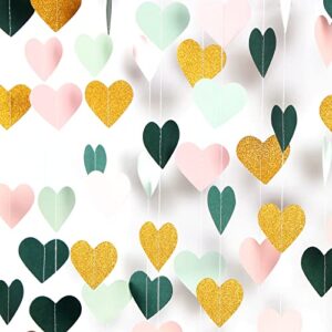sage-green mint pink-gold love-heart garland – 52ft rustic wedding hanging decoration streamers banner,valentines mothers day bachelorette bridal shower engagement party bunting lasting surprise