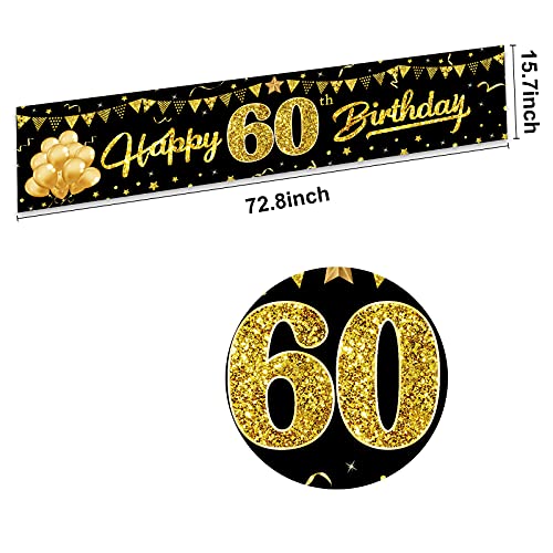 Happy 60th Birthday Banner Decorations for Men Women, Black Gold 60 Birthday Sign Party Supplies for Yard, Funny Sixty Birthday Party Backdrop Decor for Indoor Outdoor